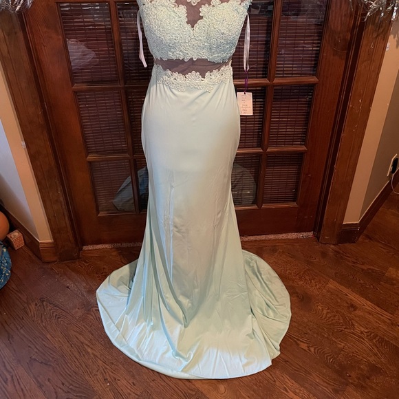 Jovani Mint Floral and Rhinestone Embellished Gown - Picture 4 of 7